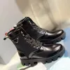 Designer-Stiefel für Damen, Monolith-Stiefel aus Leder und Nylon, schwarze Plateau-Stiefeletten, Winter-Martin-Stiefel, Schneestiefel, dicker Boden, Gummisohle, modisch, lässig