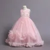 Cristalli di fiori in pizzo rosa Abito da ballo Abiti per matrimoni abiti da percorso per bambini per perle di tulle Primo abito di comunione santa 403 403