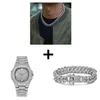 Collier en argent montre Bracelet Hip Hop Miami gourmette chaîne cubaine or plein glacé pavé strass CZ Bling pour hommes bijoux 2227