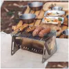 BBQ Grills Portable Folding Grill Heat Spises Mtifunction Cam Barbecue Rack Net Ved Ved Spis rostfritt stål Drop Delivery Home Dh5O6