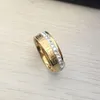 2017 nouveau luxe haute qualité large 8mm 316 titane acier jaune plaqué or clé grecque alliance cristal anneau hommes femmes 273C