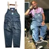 Herren Jeans Distressed Blue Denim Overalls Arbeits Cargohose Old School Easy Chic Worker Multi-Pocket Latzhose Männer Casual 283n