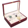 Hela 2016 Ny 12 rutnät Wood Watch Display Box Case Transparent takfönster presentförpackning smyckesamlingar lagringsskärm case240g