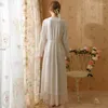 Women's Sleepwear Autumn Winter Vintage Cotton Night Dress Women White Sexy V Neck Long Sleeve Nightdress Nightgown Princess Nightwear