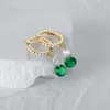 Boucles d'oreilles créoles en argent Sterling 925, boucles d'oreilles pendantes en Zircon vert émeraude pour femmes