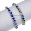 Bracelets de charme Colorf Turc Bleu Mauvais Oeil 6mm Poisson Rouge Strass Perles Élasticité Bracelet Pour Hommes Femmes Bijoux Drop Livraison Dhsgq