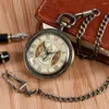 Pocket Watches Vintage Bronze Capless Mechanical Watch For Men Women Hand-Winding Pendant Clock Transparent Skeleton Roman Numerals Dial