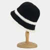 Berets Dual Color Stripe Knitted Bucket Hat For Women Wholesale Fashion Handmade Knit Plush Beanie Thick Warm Crochet Dome Fishing