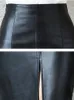Spódnice aachoae czarna skórzana spódnica Kobiety midi sexy wysoki talia bodycon dzielone biuro ołówek Długość 231006