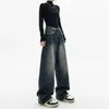 Jean femme Streetwear rétro mode été femmes taille haute ample jambe large pantalon en Denim droit Y2K Baggy pantalon 231005