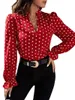 Damesblouses Mode Herfst Lente Chiffon Dieptepunt Slanke Pullover Polka-dot Shirts met lange mouwen Casual V-hals Tops Kleding