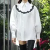Женские блузки, элегантные и молодежные женские 2023, осенняя корейская модная рубашка с кружевными вставками, высококачественный хлопковый топ с длинными рукавами Y2k