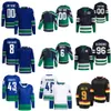 Männer Kinder Frauen Hockey 60 Tom Willander Trikots 40 Elias Pettersson 9 JT Miller 43 Quinn Hughes 96 Andrei Kuzmenko 6 Brock Boeser 8 Conor Garland Reverse Retro Stitched