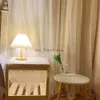 Candeeiros de mesa Moderno candeeiro de mesa de cabeceira decorativo plissado vintage estético mesa de madeira redonda luz noturna para quarto sala de estar escritório em casa YQ231006