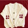 Kvinnors stickor Tees S-2XL Kvinnor Casual Tay Red Star Beige Lor Loose brodered Sticked Cardigan Warm Swif T Button Long Sleeves Sweater Cardigans 231006