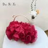 Kvällspåsar dai ni xi lyx Silks Flower Clutch Tote Bag Ladies Bridal Handbag Metal Handle Women Wedding Satin Purse 231006