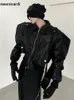 Hommes en cuir Faux Mauroicardi printemps automne Cool beau court surdimensionné noir Pu veste hommes avec épaulettes fermeture éclair manches longues 2023 231005