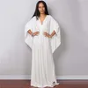 Deusa grega vestido longo branco puro impressionante cor sólida preto kaftan cintura alta manga batwing maxi vestidos para mulheres elegantes 2206270e