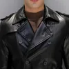 남자의 가죽 가짜 mauroicardi 가을 검은 트렌치 코트 남자 긴 슬리브 벨트 더블 가슴 갈색 플러스 크기 의류 4xl 5xl 231005