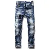 Unique Men Ripped Slim Fit Jeans Fashion Designer Washed Motocycle Men's Denim Pants Panelled Hip Hop Biker Street Wear Trous238R