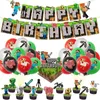 Other Event Party Supplies Miner Crafting Birthday Party Decor Balloon Video World Pixel Game Banner Balloons Cake Topper Cartoon Game Theme Party Decor 231005