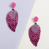 Boucles d'oreilles pendantes en forme de feuille, cristaux roses Fuchsia, perles, goutte d'eau pour femmes, mode bohème faite à la main