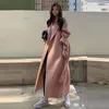 Women's Wool Blends Fashion Belt Woolen Coat Mid Length AutumnWinter High End Loose Over Knee Korean 231006