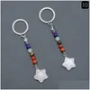 Nyckelringar Star Staty 7 Chakra Pärlor Kedjor Sten snidade charm Keychains Healing Crystal Keyrings For Women Men Christmas Gift Drop D DHFPI