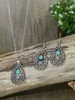 Düğün Takı Setleri Vintage Turquoises Küpe Kadınlar Boho Gümüş Renk Alaşımlı Mavi Taşlı Çiçek Oymalı Damla 231005