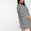 Plus Size Dresses Loose Summer Elegant Tunic Dress Women Drop Shoulder Half Sleeve Oversize Casual T-shirt Black Striped Tee