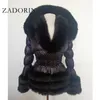 Futro damskie Faux Fur Zadorin Zadorin Zimowy płaszcz Kobiety moda Faux Fur Płaszcz Odłączane rękawy z kapturem w dół płaszcze z kapturem czarne puffer kurtki 231006