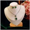 Hängsmycken smyckesuppsättningar för kvinnor sterling skapade smaragd ädelsten örhängen glittrande halsband klassiska fina smycken droppe3043
