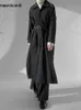 Men s Trench Coats Mauroicardi Spring Autumn Long Black Blue Oversized Coat Men with Side Double Slit Belt Loose Casual Korean Fashion 2023 231005