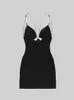 Casual Jurken 2023 Sexy Mouwloze V-hals Craystal Diamonds Black Midi Bodycon Vrouwen Celebrity Fashion Avond Party Dress Vestido