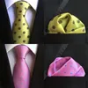 Bow Ties Classic 8cm Silk Polka Dot Sets Black Pink Jacquard Pocket Square Necktie مجموعة للرجال أعمال العريس العريس 231005