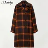 Women's Wool Blends Autumn Winter Plaid Trench Coat Women Fashion Long Check Woolen Windbreak Coats Women's Thick Loose Lapel Overcoat Female 231006