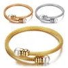 Bangle na moda de aço inoxidável pérola aberta manguito pulseiras para mulheres charme jóias presente ouro prata cor drop256z