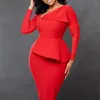 Casual Dresses Office For Women Regular Size Full Sleeve High Waisted V Neck Sheath Mid Calf Formal Business Work Wear Dress Midi316A