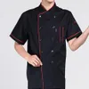 Masculino manga curta gola dupla breasted chef garçom uniforme solto 2021 moda pano camisas de vestido masculino303o