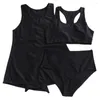 Women's Swimwear 3 Pcs/Set Women Suit Conservative Solid Color Anti-exposed Sleeveless Top Round Neck Swimming Sunscreen Breathable Lady