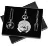 Pocket Watches Fullmetal Alchemist Mönstrad kvartsklocka Halsband Pendant Box Set Födelsedagspresent till anime Studenter Antik tidstycke