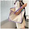 Shopping Bags Women Canvas Tote Bag Patchwork High-capacity Shopping Travling Fashion Ins Easy to Match Beige Fluorescent Yellow 231006