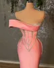 Robes de soirée rose robe de soirée de bal cristal formel grande taille sirène fermeture éclair à lacets nouveau personnalisé satin sans manches perlé sans bretelles