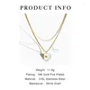 Pendant Necklaces Peri'sbox Stainless Steel Gold Plated Natural Shell Rectangle Double Chain Layered Necklace Women Boho Sunburst Jewelry