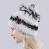ビーニースカルキャップロシア冬の品質リアルファーハットナチュラルウォームレックスラビットキャップレディニット100本物の帽子231005