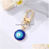 Key Rings Gold Turkish Evil Eye Keychain Keyring Women Men Blue Enamel Lucky Bag Car Phone Charm Pendant Ring Drop Delivery Jewelry Dhosb