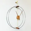 Diameter 90CM Nordic modern simple creative Spanish wall clock Black walnut large Single pole with two loops hand clock