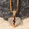 Pendant Necklaces Heart Break Shape Iced Out Bling Brass Pendant&Necklace Mirco Pave Prong Setting For Men Hip Hop Jewelry BP024