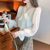 Women's Blouses Fashion Beading Ruffles Lace Up Bow Clothing 2023 Autumn Winter Loose Sweet Tops Butterfly Sleeve Shirts