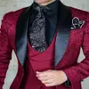 Stil sağdıçsmen bordo ve siyah damat smokin şal yaka erkek takım elbise düğün adam ceket yelek pantolon kravat z194 erkekler BLA236z
